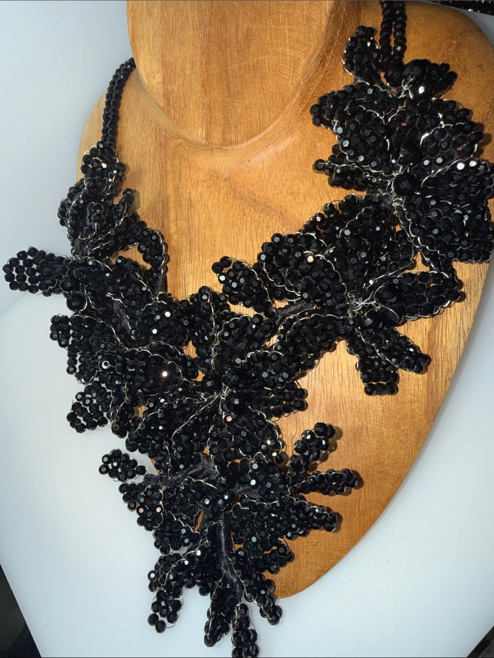 Black Sequin Floral Bib Necklace - Women Jewelry